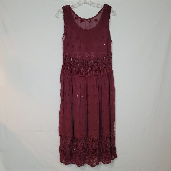 Sundance Midi Dress Womens 12P Red Crochet Embroidery Boho Dark Fairy Whimsigoth - Picture 2 of 12